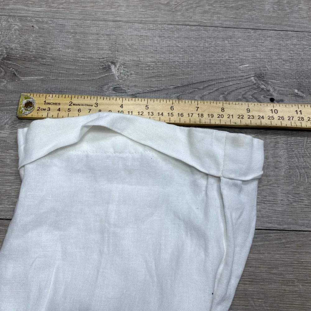 Inserch Linen Trousers Mens 38 White Pleated Wide Leg Cuffed Summer Beach Pants